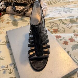 Worthington Black Strappy Heels with Front Zipper